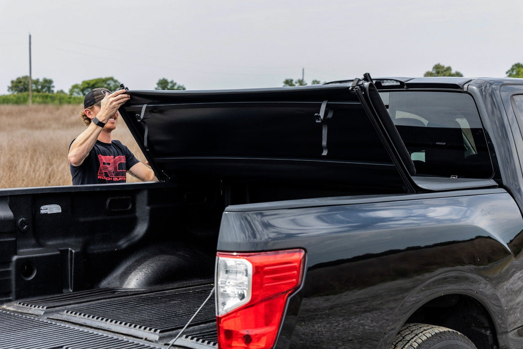 Rough Country Tri - Fold Soft Tonneau Cover for 2017 - 2024 NISSAN TITAN (5'7" Bed) - Recon Recovery