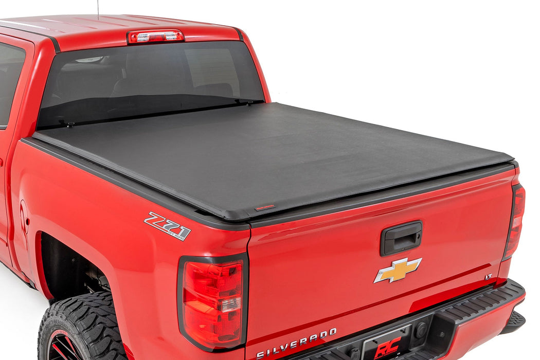 Rough Country 42214650 Soft Roll Up Tonneau Cover for 2014-2018 Silverado 1500 Sierra 1500 (6' 7" Bed)