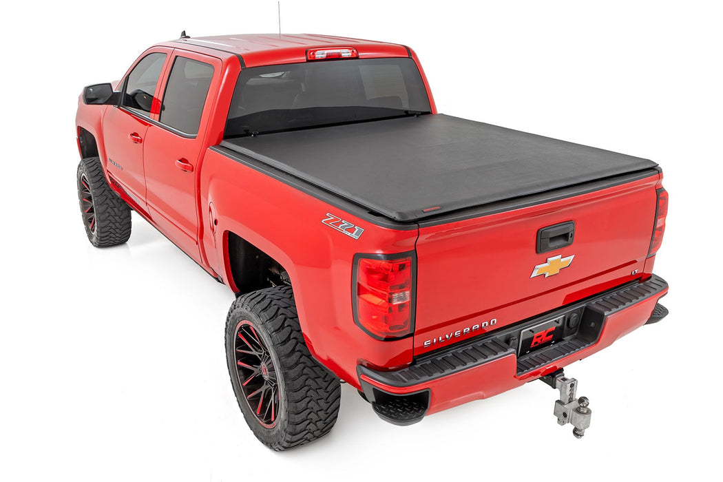 Rough Country 42214650 Soft Roll Up Tonneau Cover for 2014-2018 Silverado 1500 Sierra 1500 (6' 7" Bed)