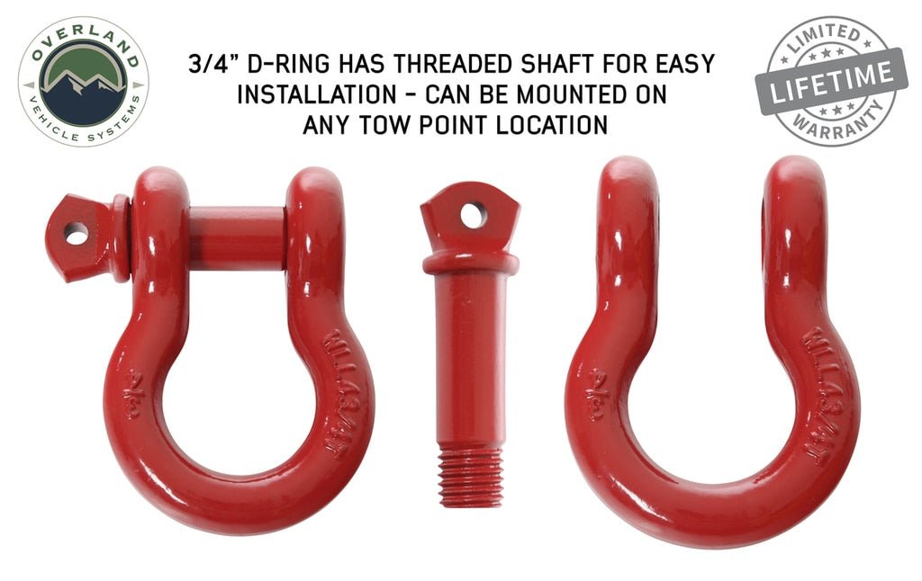 Overland Vehicle Systems 19019904 D-Ring - 4.75 Ton Load Rating, Red, Sold Individually - Recon Recovery