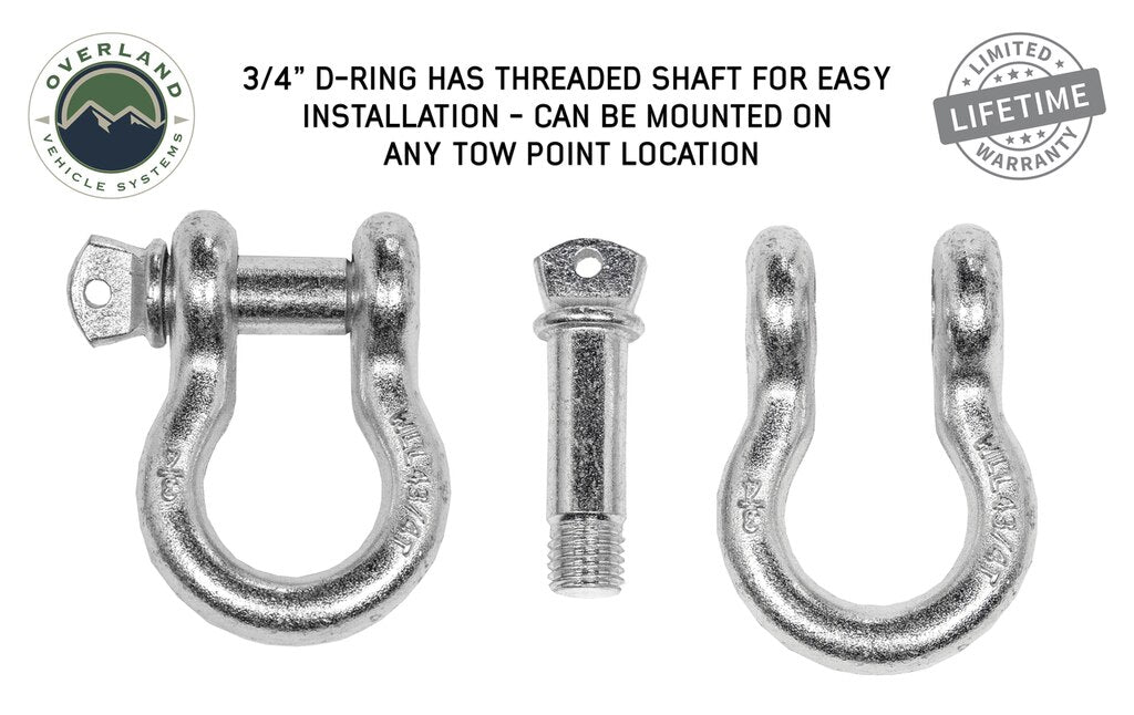 Overland Vehicle Systems 19019905 D-Ring - 4.75 Ton Load Rating, Zinc, Sold Individually - Recon Recovery