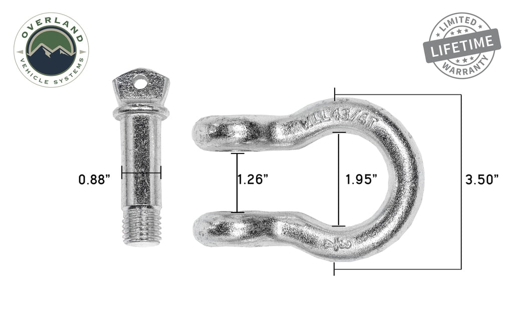 Overland Vehicle Systems 19019905 D-Ring - 4.75 Ton Load Rating, Zinc, Sold Individually - Recon Recovery