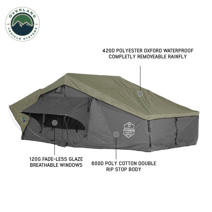 Overland Vehicle Systems 18339936 Nomadic 3 Extended Soft Shell Roof Top Tent - 3 Person - Recon Recovery