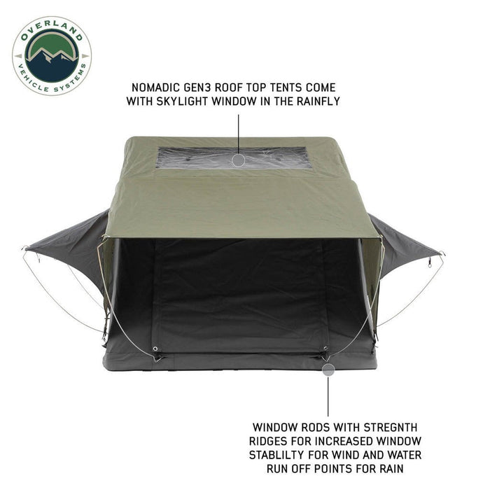 Overland Vehicle Systems 18439936 Nomadic 3 Soft Shell Roof Top Tent + Free Bonus Gifts - 3 Person - Recon Recovery