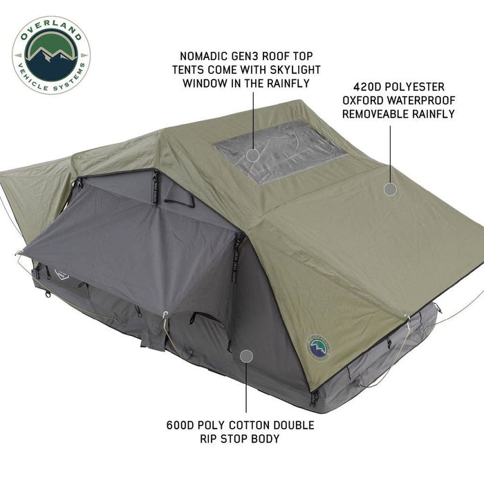 Overland Vehicle Systems 18439936 Nomadic 3 Soft Shell Roof Top Tent + Free Bonus Gifts - 3 Person - Recon Recovery