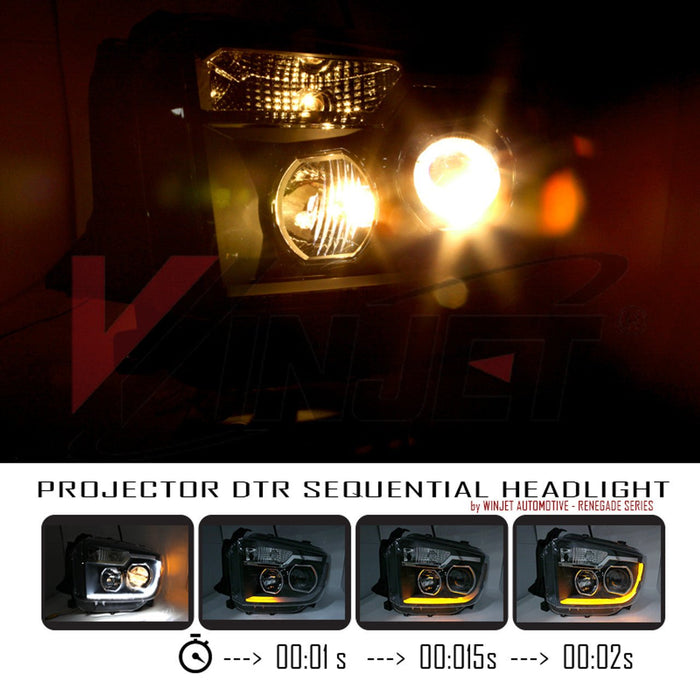 Winjet Renegade Projector Headlights Sequential w/ LED DRL for 2014-2021 Toyota Tundra (Black/Clear) - Recon Recovery